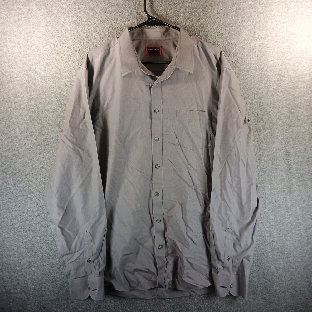 Untuckit Wrinkle-Free Sangiovese Shirt Mens XXL 2XL Gray Tall Slim Pocket LS